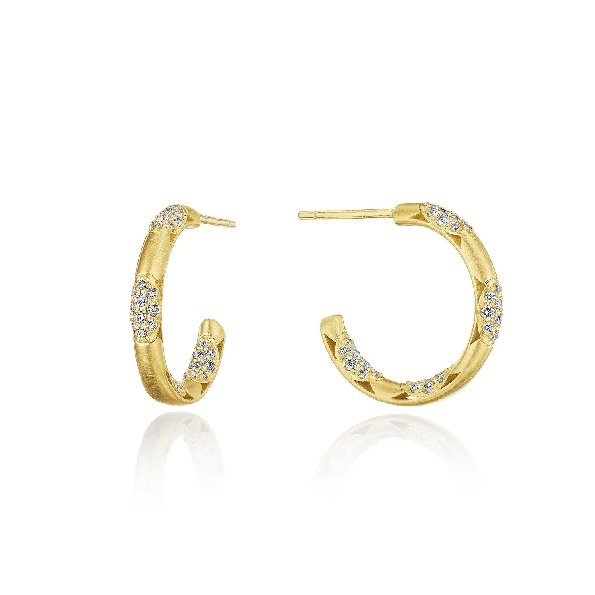 Tacori Crescent Eclipse 0.54ctw Diamond VS Clarity; G Colour 20mm Pave Diamond Satin Finish 18K Yellow Gold Hoop Earrings - Serial No. 2195442