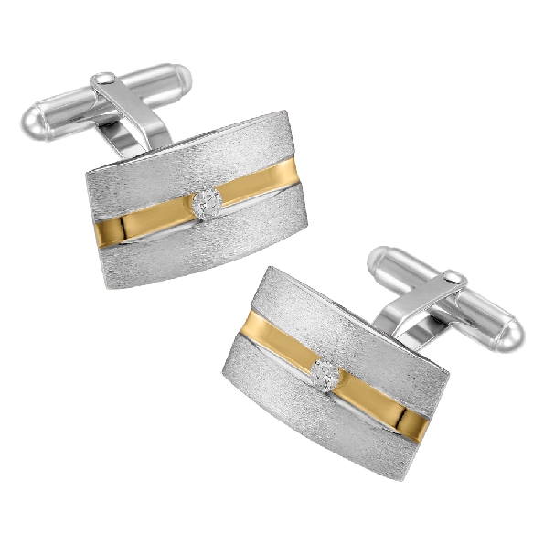 0.172ct Fire and Ice Diamond I1 Clarity; G-I Colour (CAD164462; CAD164422) Brushed Cross-hatch Sterling Silver with 10K Yellow Gold Cuff Links - Made in Canada