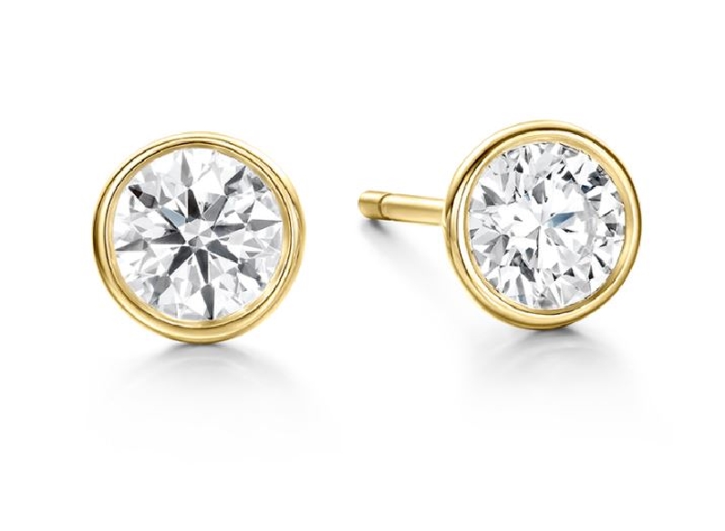 0.21ctw Hearts on Fire Diamond VS-SI Clarity; GH Colour Classic Bezel 18K Yellow Gold Stud Earrings