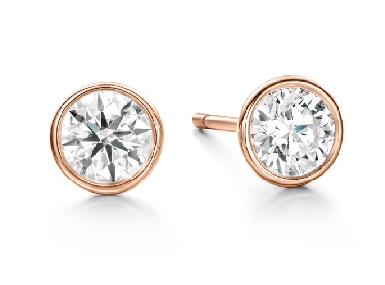 0.34ctw Hearts on Fire Diamond VS-SI Clarity; GH Colour Classic Bezel 18K Rose Gold Stud Earrings with 18K White Gold Post and Back 