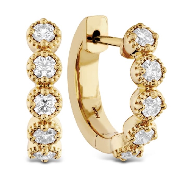 0.334ctw Hearts on Fire Diamond VS-SI Clarity; GH Colour Diamond Bar 18K Yellow Gold Huggie Earrings