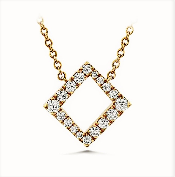 0.28ctw Hearts on Fire Diamond VS-SI Clarity; GH Colour Charmed Square 18K Yellow Gold Necklace - 16-18 Inch