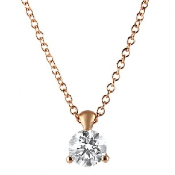 0.11ct Hearts on Fire Diamond VS-SI Clarity; IJ Colour Classic Solitaire 18K Rose Gold Pendant and Chain