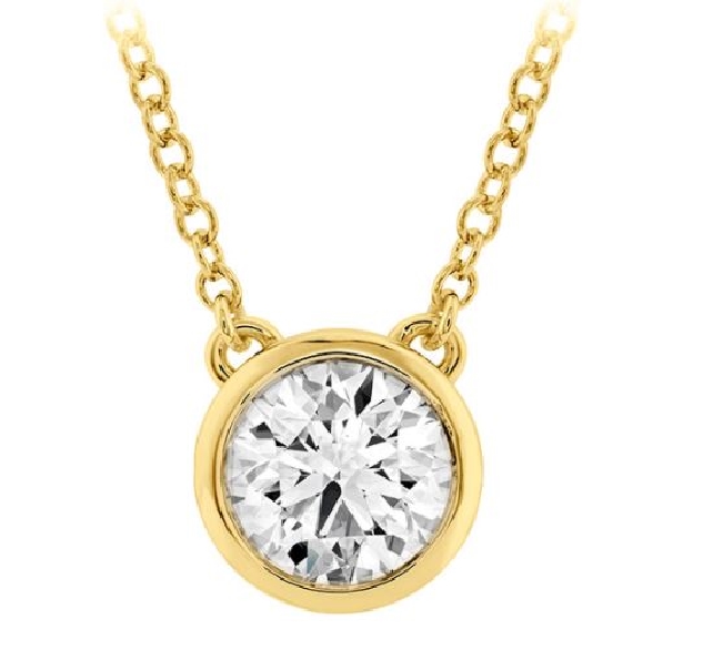 0.30ct Hearts on Fire Diamond VS-SI Clarity; IJ Colour Classic Bezel Solitaire 18K Yellow Gold Necklace - 18 Inch