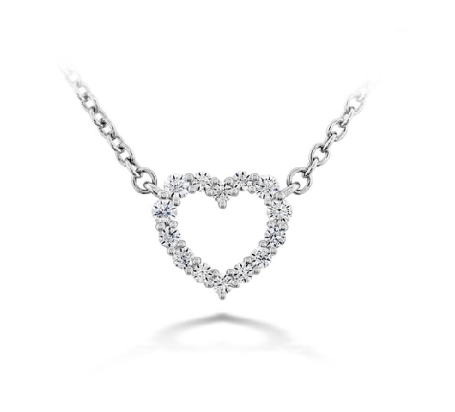 0.11ctw Hearts on Fire Diamond VS-SI Clarity; GH Colour Signature Heart Small 18K White Gold Necklace - 18 Inch