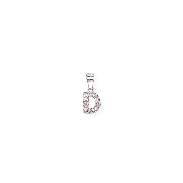 Sterling Silver White Cubic Zirconia Initial  D  Pendant with 16 Inch Box Chain