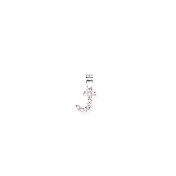 Sterling Silver White Cubic Zirconia Initial  J  Pendant with 16 Inch Box Chain