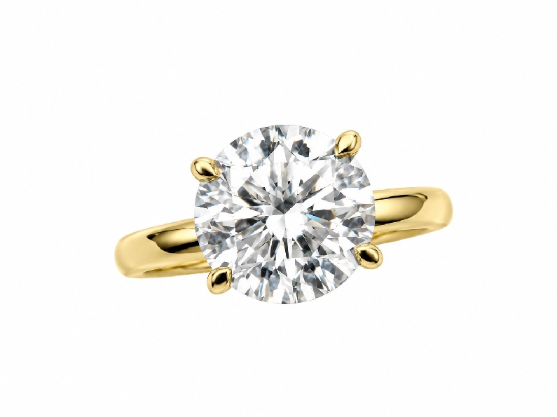 Lab Grown Round Brilliant Cut Diamond 2.54ct VS1 Clarity; E Colour; Ideal Cut; IGI#LG813649611 Four Prong with 0.12ctw Lab Grown Accent Diamonds VS1 Clarity; E Colour Hidden Halo Solitaire 14K Yellow Gold Ring