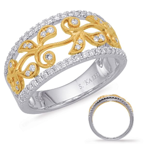0.36ctw Diamond SI1 Clarity; G Colour Wide Floral 14K White and Yellow Gold Ring