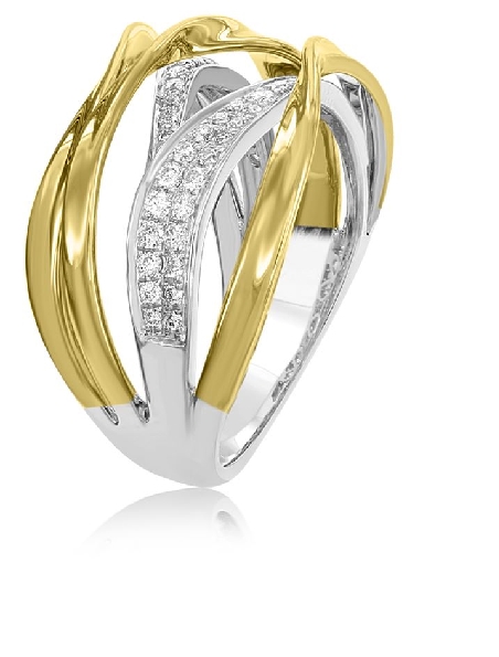 0.34ctw Diamond SI1 Clarity; G Colour Twisted Criss Cross 14K White and Yellow Gold Ring