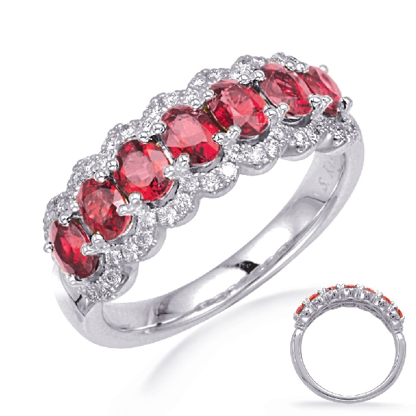 Seven Oval Ruby 1.34ctw with 0.25ctw Diamond SI1 Clarity; G Colour 14K White Gold Ring