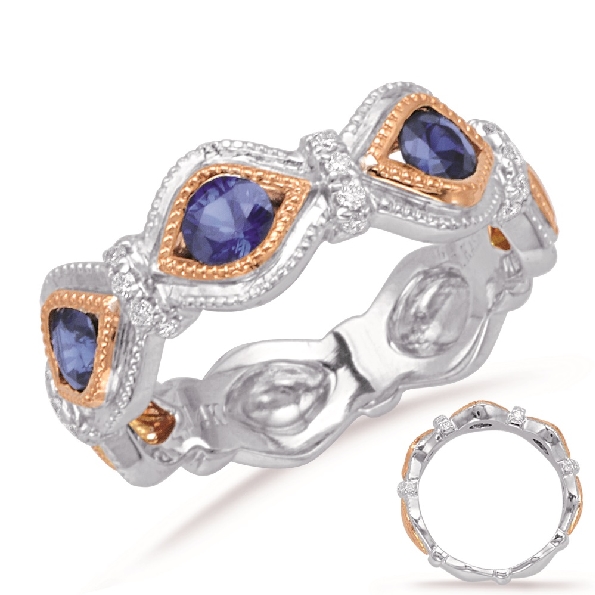 Blue Sapphire 0.71ctw and 0.14ctw Diamond SI1 Clarity; G Colour Milgrain Detail 14K White and Rose Gold Ring - Size 6 