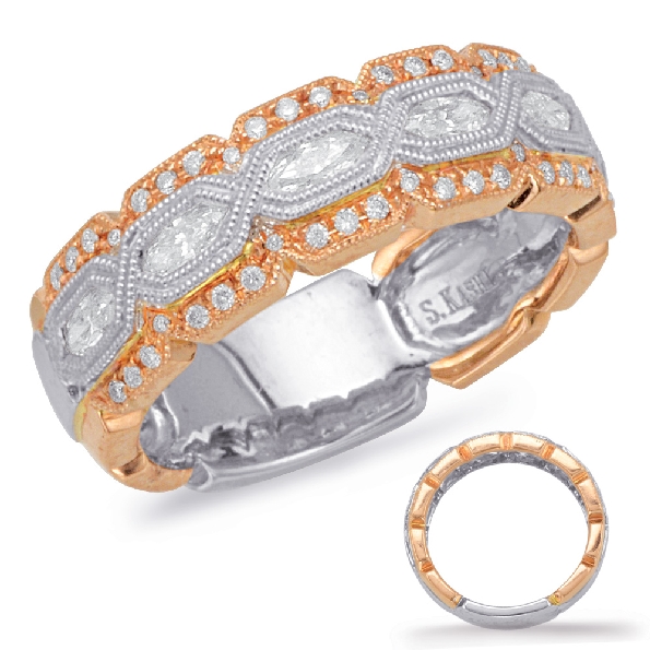 0.45ctw Diamond SI1 Clarity; G Colour Wide Milgrain 14K White and Rose Gold Ring - Size 6