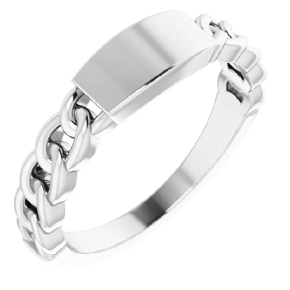 Engraveable Rectangle Signet with Chain Link Sterling Silver Ring