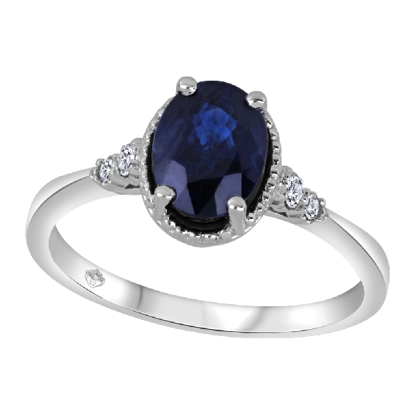 Oval Blue Sapphire with 0.055ctw 1I Clarity; GI Colour Fire and Ice Diamonds (CAD183346; CAD18334) and 0.02ctw Accent Diamonds Vintage Design 10K White Gold - Made in Canada

