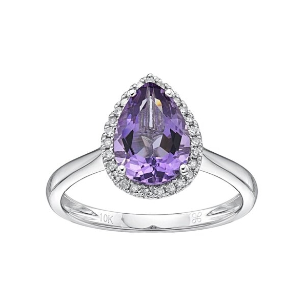 Pear Amethyst with 0.14ctw Diamond Halo 10K White Gold Ring