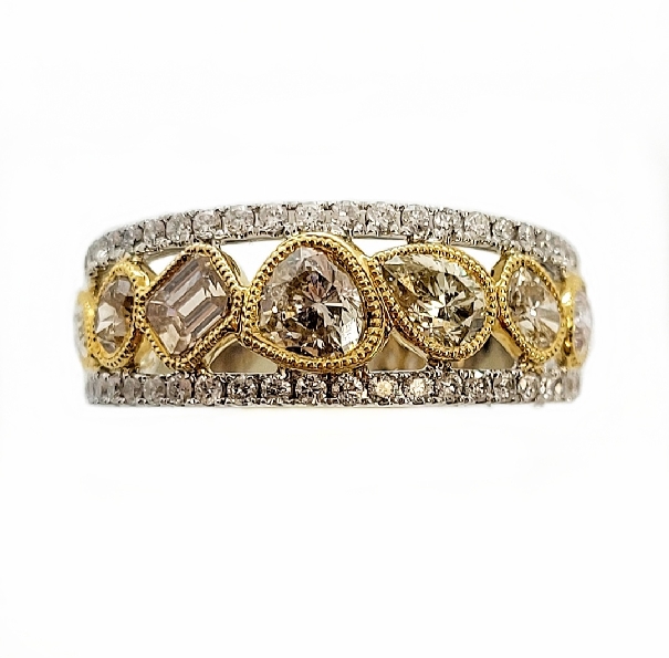 1.32ctw Fancy Shapes Yellow Diamond with 0.32ctw Diamond VS2-SI1 Clarity; FG Colour 18K Yellow and White Gold Ring