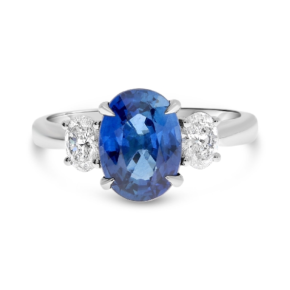Oval Natural Blue Sapphire 1.46ct with 0.26ctw Oval Natural Diamonds VS2-SI1 Clarity; FG Colour Platinum Ring (Sapphire GIA #2231339842)