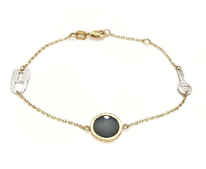 Love Lock Black Onyx with Key and Lock 18K Yellow and White Gold Bracelet By Ponte Vecchio Gioielli  