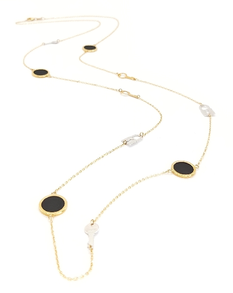Love Lock Black Onyx with Key and Lock 18K Yellow and White Gold Station Necklace By Ponte Vecchio Gioielli 