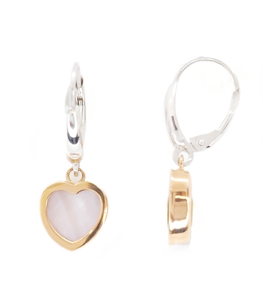 Heart Love Lock Mother of Pearl 18K Rose Gold Dangle Earrings By Ponte Vecchio Gioielli