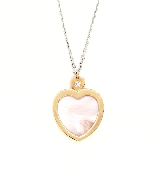 0.01ct Diamond Heart Love Lock Mother of Pearl 18K Rose Gold Pendant with 24 Inch Adjustable to 18 Inch 18K White Gold Chain By Ponte Vecchio Gioielli