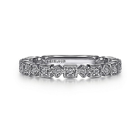 0.11ctw Diamond SI2 Clarity; JK Colour Geometric Stackable 14K White Gold Band by Gabriel & Co. - Serial No. S1411529