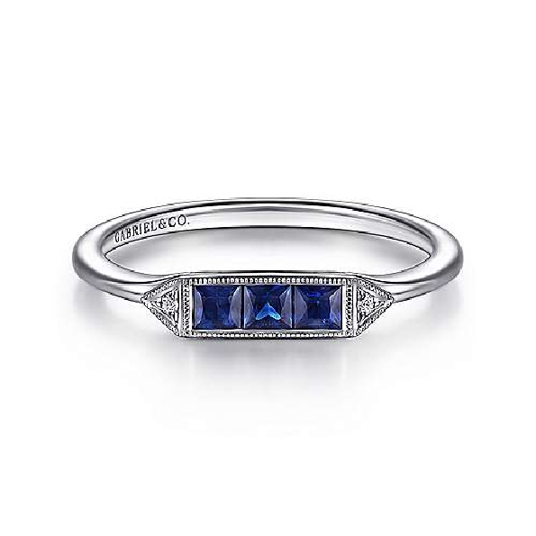 0.37ctw Blue Sapphires with 0.01ctw Diamonds 14K White Gold Ring from the Victorian Collection by Gabriel & Co - Serial No. S1041340