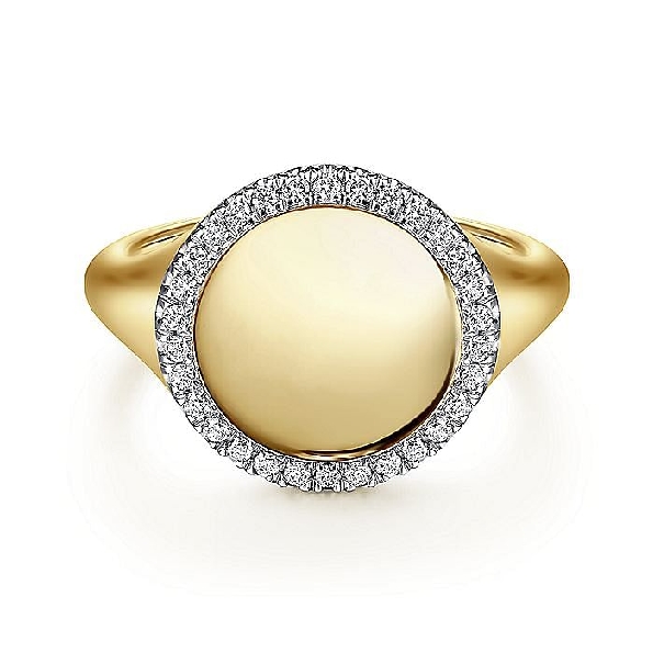 0.16ctw Diamond 14K Yellow Gold Round Signet Ring from the Contemporary Collection by Gabriel & Co - Serial No. S1041067