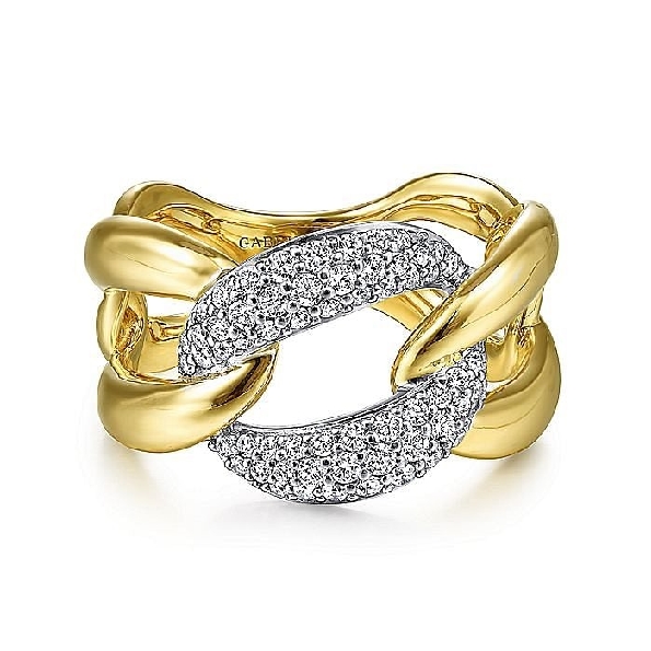 0.46ctw Pave Diamond Polished Chain Link Design 14K Yellow and White Gold Ring from the Contemporary Collection by Gabriel & Co. - Serial No. S1041070
