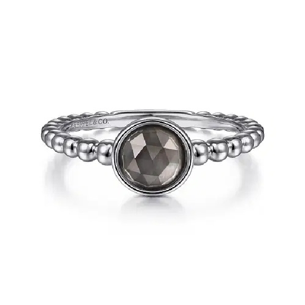 Rock Crystal and Black Mother of Pearl Beaded Band Sterling Silver Ring from the Bujukan Collection by Gabriel & Co. - Serial No. S2150975