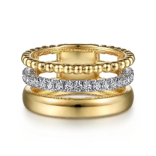 0.35ctw Diamond Band; Plain Band and Beaded Band 14K Yellow Gold Ring from Bujukan Collection by Gabriel & Co. - Serial No. S1726004