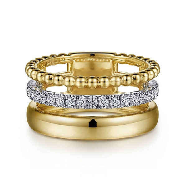 0.36ctw Diamond Band; Plain Band and Beaded Band 14K Yellow Gold Ring from Bujukan Collection by Gabriel & Co. - Serial No. S1411528