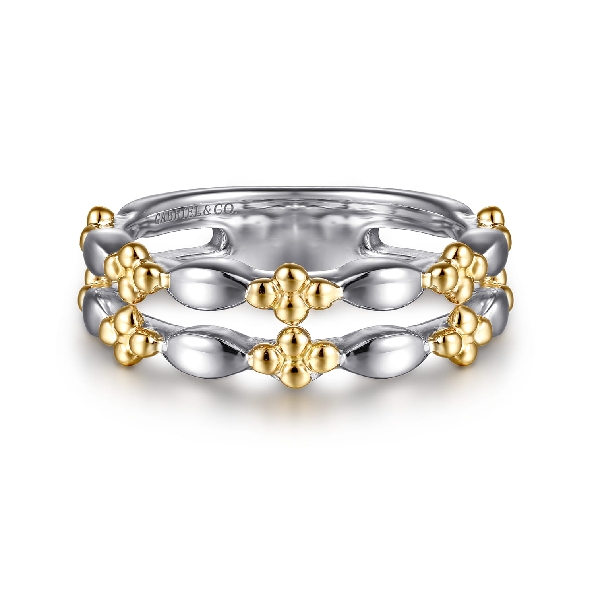 High Polished and Beaded Stacked Sterling Silver and 14K Yellow Gold Ring - from the Bujukan Collection by Gabriel & Co. - Serial No. S2358929