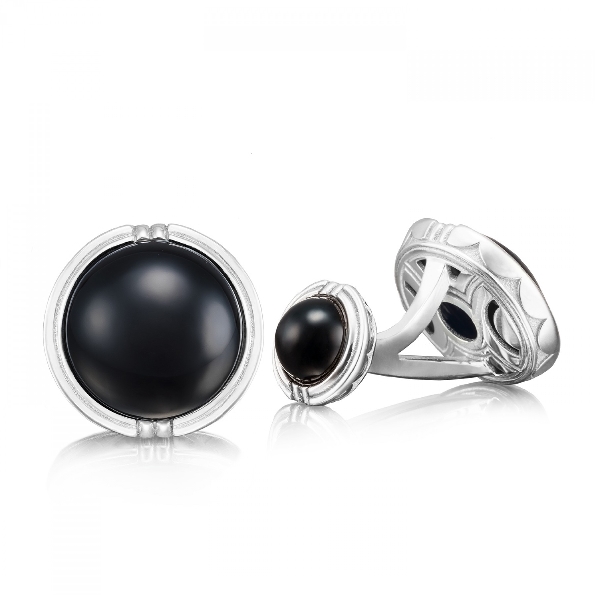 Tacori Gents Black Onyx 13mm & 7mm Round Sterling Silver Cuff Links - 50% off Black Friday Event - Final Sale