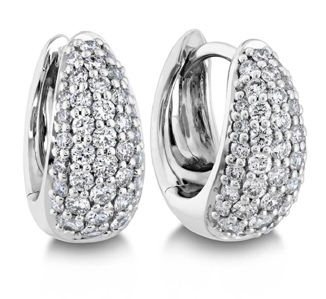 0.508ctw Teardrop Pave Diamond SI Clarity; GH Colour 18K White Gold Huggie Earrings by Memoire