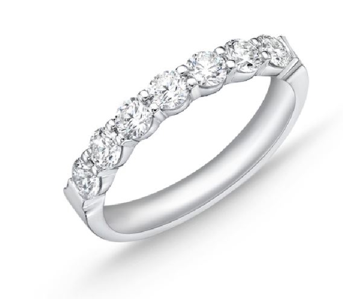 Petite Prong 7 Stone 1.09ctw Diamond SI Clarity; GH Colour 18K White Gold Band by Memoire