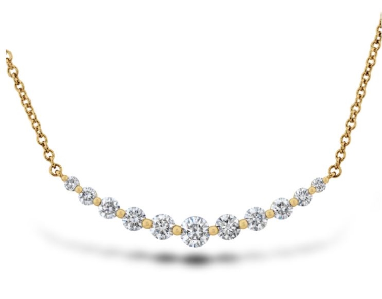 Graduated Curved Line 0.61ctw Diamond SI Clarity; GH Colour 18K Yellow Gold Necklace by Memoire