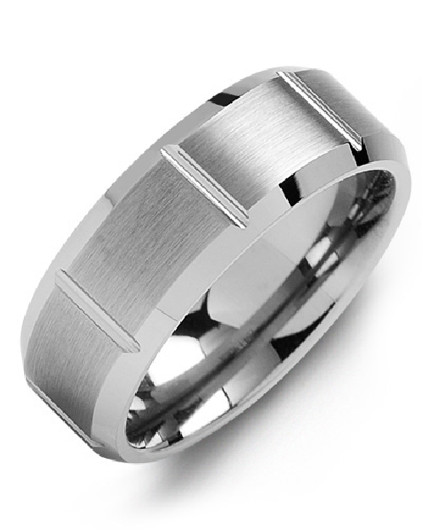 8mm Beveled Grooved Tungsten Band