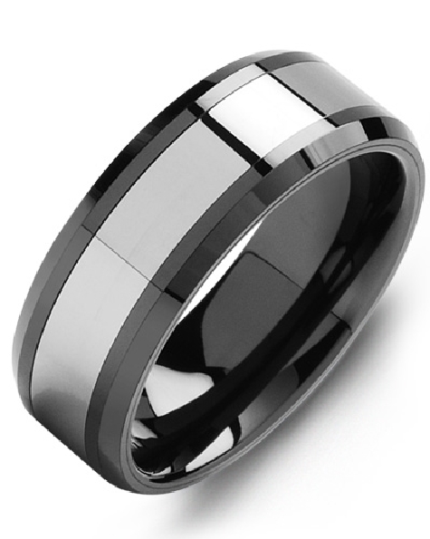 8mm Polished Black Ceramic with Tungsten Inlay Band
