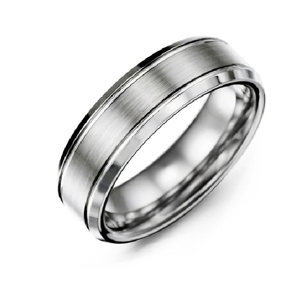 7mm Brushed Centre Beveled Edge Tungsten Band