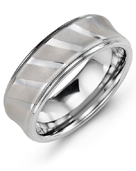 8mm Diagonal Polished Lines Tungsten Band