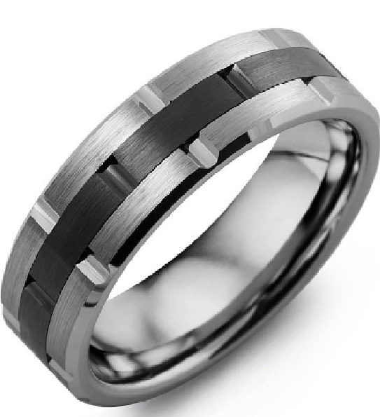 7mm Grooved Tungsten with Black Ceramic Inlay Band