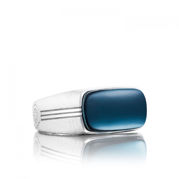 Tacori Gents Sky Blue Topaz over Hematite 18x10 mm Rectangular Sterling Silver Ring - Size 11 - 50% off - Final Sale