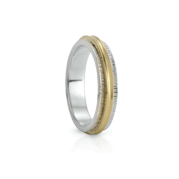 Trust 5mm Wide Sterling Silver Ring with Shiny Textured Finish and solid 9K Yellow Gold Spinning Band by MeditationRings.
