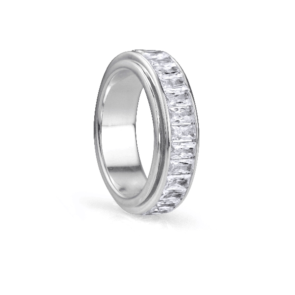 Clarity 5mm Wide Sterling Silver Ring with Channel Set Clear CZ Baguette Spinning Band from the Eternal Jewel Collection by MeditationRings
