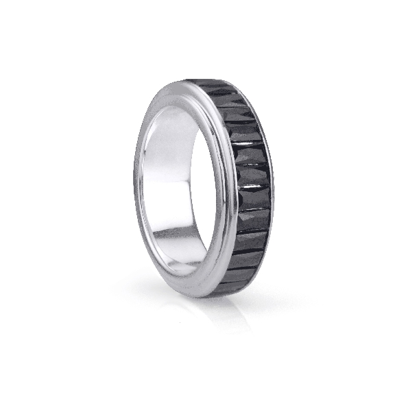 Unity 5mm Wide Sterling Silver Ring with Channel Set Black CZ Baguettes Spinning Band from the Eternal Jewel Collection by MeditationRings.