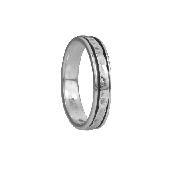 Prana 4mm Wide Sterling Silver Ring with Centre Hammered Silver Spinning Band from the Stackable Collection by MeditationRings - Size 6