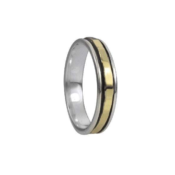Sati 4mm Wide Sterling Silver Ring with Centre Hammered 9K Yellow Gold Spinning Band from the Stackable Collection by MeditationRings.