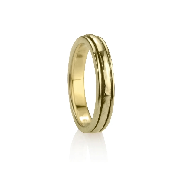 Prana 4mm Wide 14K Yellow Gold Vermeil Sterling Silver Ring with Centre Hammered Spinning Band from the Stackable Collection by MeditationRings.